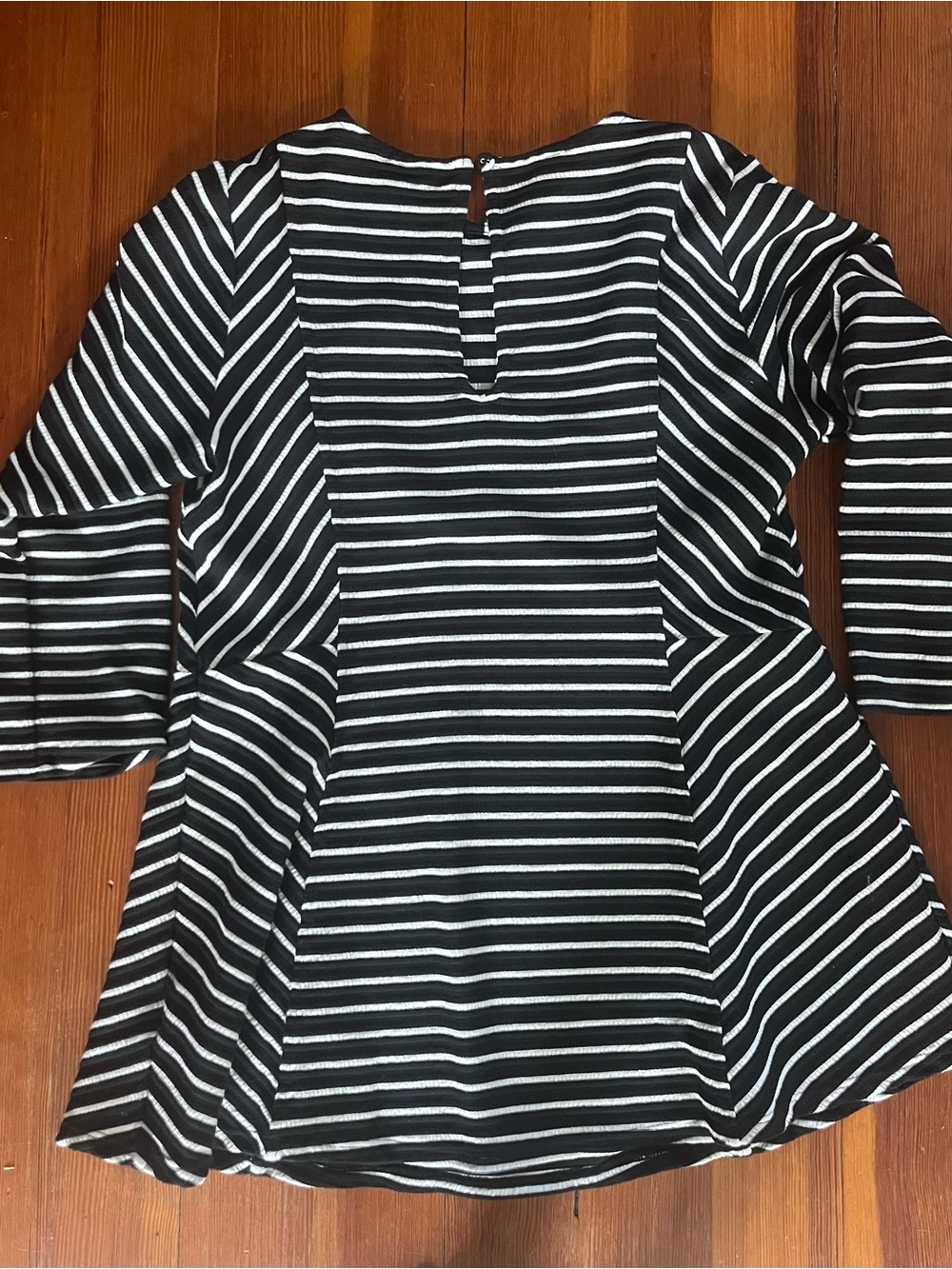 A Pea in the Pod Black and White Striped Peplum Maternity Top